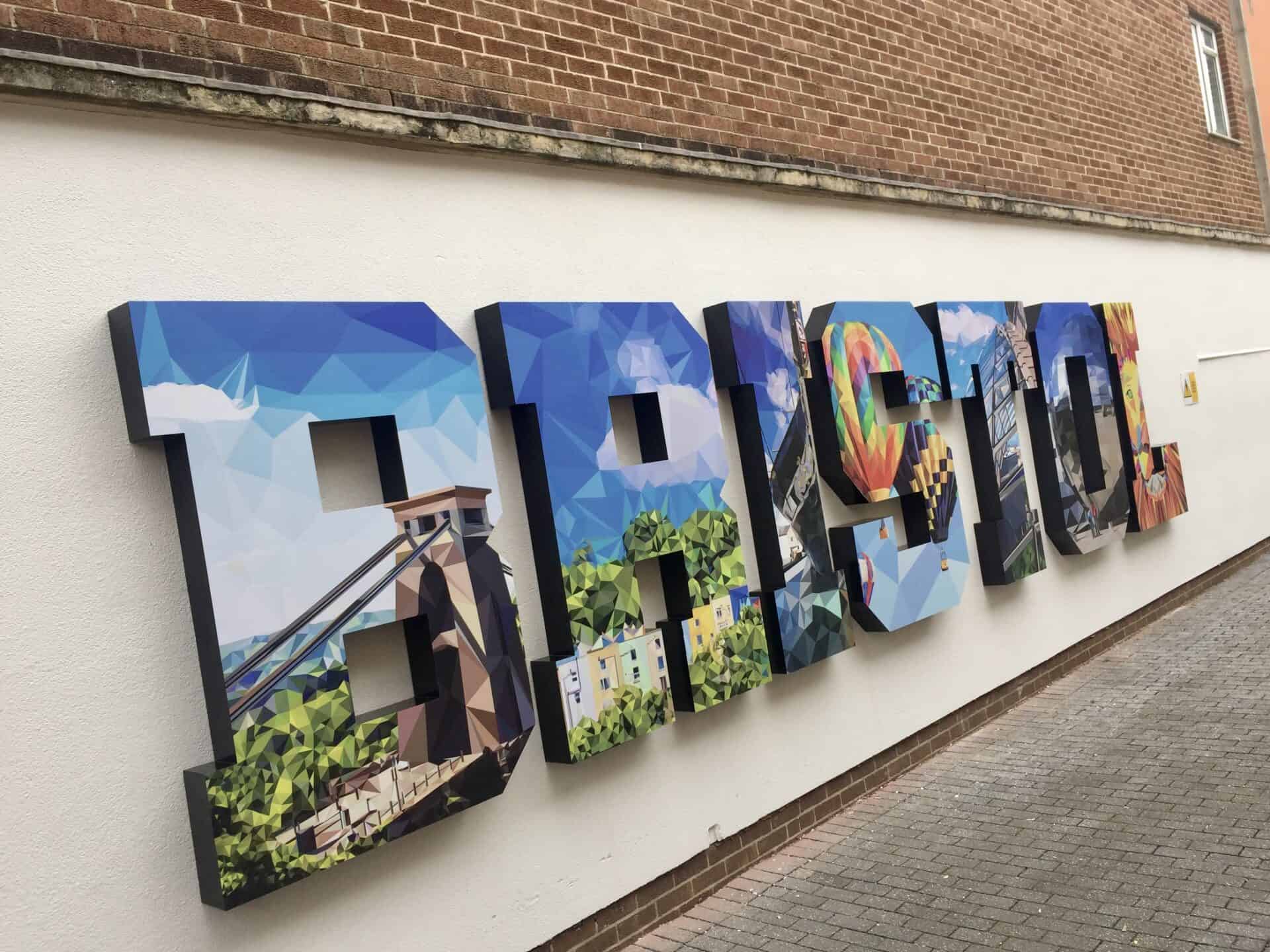Bristol signage with colourful 3d lettering